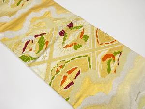 アンティーク 雲に向かい鶴・蝶模様織り出し袋帯(着用可)